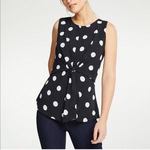 Ann Taylor Polka Dot Tie Front Sleeveless Blouse 8